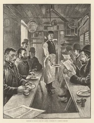 Skizzen von Londoner Taxis und Taxifahrern, Innenansicht eines Taxifahrershelters